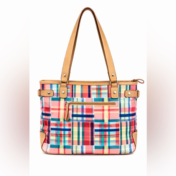 Caribbean Joe Colorful Plaid Tote Bag - Picture 2 of 4